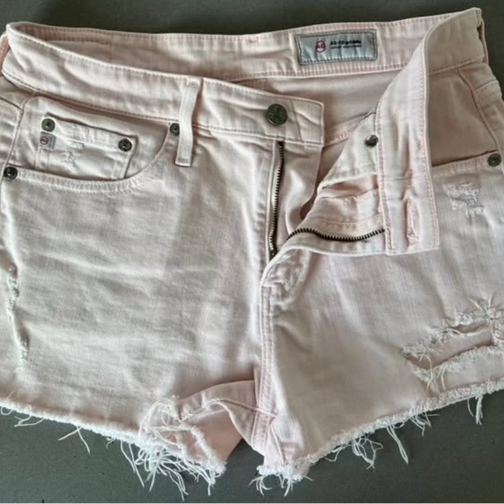 Ag Adriano Goldschmied Pink Jean Shorts Distressed Cut-Off